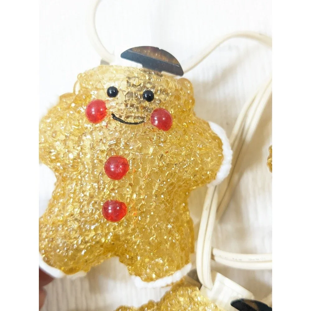 Vintage Gingerbread men cookies string Lights Christmas bowtie caps 6 ft decor